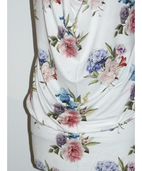 Delikatna sukienka Mini z dekoltem typu woda - pastelowe kwiaty